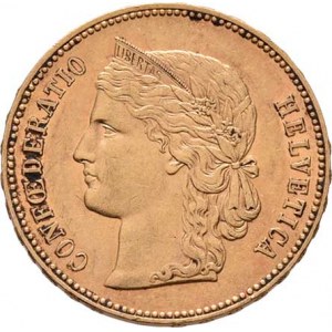 Švýcarsko, republika, 20 Frank 1894 B, Bern, KM.31.3 (Au900), 6.443g,