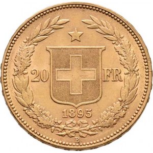 Švýcarsko, republika, 20 Frank 1895 B, Bern, KM.31.3 (Au900), 6.440g,