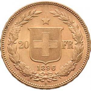 Švýcarsko, republika, 20 Frank 1896 B, Bern, KM.31.3 (Au900), 6.446g,