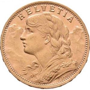 Švýcarsko, republika, 20 Frank 1897 B, Bern, KM.35.1 (Au900), 6.444g