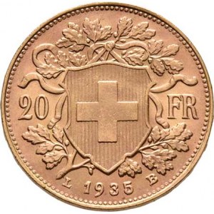 Švýcarsko, republika, 20 Frank 1935 L-B, Bern, KM.35.1 (Au900), 6.443g,