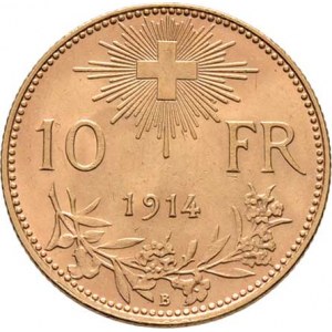 Švýcarsko, republika, 10 Frank 1914 B, Bern, KM.36 (Au900), 3.224g,