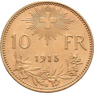 Švýcarsko, republika, 10 Frank 1915 B, Bern, KM.36 (Au900), 3.228g,