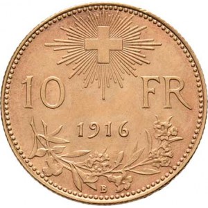 Švýcarsko, republika, 10 Frank 1916 B, Bern, KM.36 (Au900), 3.222g,