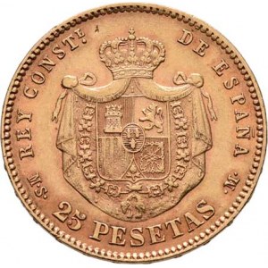 Španělsko, Alfonso XII., 1874 - 1885, 25 Peseta 1881/1881 MS-M, KM.687 (Au900), 8.048g,