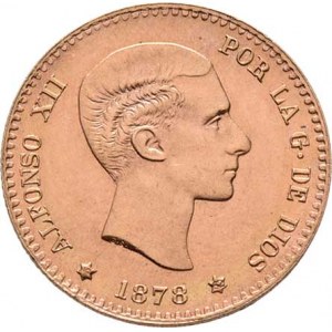 Španělsko, Alfonso XII., 1874 - 1885, 10 Peseta 1878/1962 DE-M - novoražba, KM.677 (Au900,