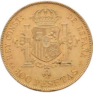 Španělsko, Alfonso XIII., 1886 - 1931, 100 Peseta 1897/1897 SG-V, Valencia, KM.708 (Au900),