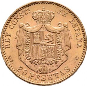 Španělsko, Alfonso XIII., 1886 - 1931, 20 Peseta 1890/1890 MP-M, Madrid, KM.693 (Au900),