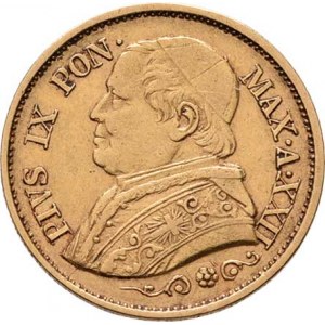 Vatikán, Pius IX., 1846 - 1878, 10 Lira 1867 R - XXII.rok pontifikátu, Řím, KM.1381.2