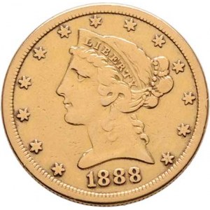 USA, 5 Dolar 1888 S - hlava Liberty, KM.101 (Au900),
