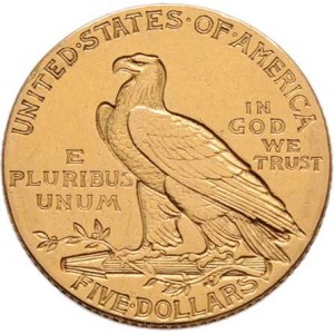 USA, 5 Dolar 1908 - hlava indiána, KM.129 (Au900), 8.359g,