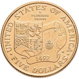 USA, 5 Dolar 1992 W - Kryštof Kolumbus, KM.274 (Au900,
