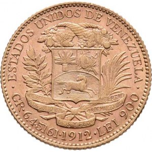 Venezuela, republika, 1821 -, 20 Bolivares 1912, Y.32 (Au900), 6.441g, nep.hr.,