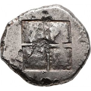Makedonie, Akantos, 480 - 465 př.Kr., AR Tetradrachma, Lev bojující s býkem / čtvercový