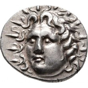 Rhodos, 88 - 43 př.Kr., AR Trihemidrachma, Hlava Helia mírně zleva / květ