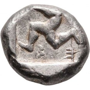 Pamphylia, Aspendos, 460 - 420 př.Kr., AR Statér, nahý bojovník zprava s kopím a štítem /