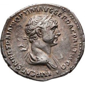 Traianus, 98 - 117, AR Denár, Rv:P.M.TR.P.COS.VI.P.P.SPQR., stojící