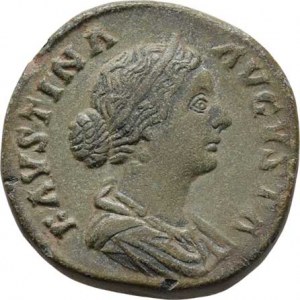 Faustina mladší, manželka Marka Aurelia, AE As, Rv:SALVTI.AVGVSTAE.S.C., sedící Salus,