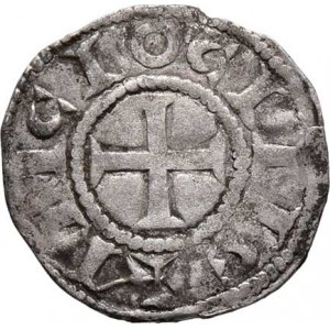 Křižáci v Antiochii, Raymond de Poitiers, 1136 - 1149, AR Denár, hlava zprava, opis / kříž, opis, M