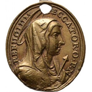 Církevní medaile - lité svátostky oválné, Kristus zleva, opis / Panna Marie zprava, opis,