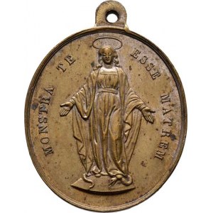 Církevní medaile - ražené svátostky oválné, Panna Marie Immaculata, opis / zářící hvězda, květiny
