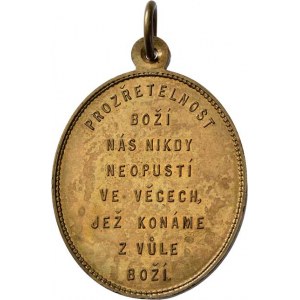 Církevní medaile - ražené svátostky oválné, Svatý Vincent de Paula, český opis a nápis/ 8-řádkový