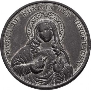 Církevní medaile - ostatní - signované, Neuss - Panna Marie Bolestná s hořícím srdcem na