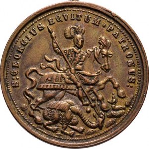 Církevní medaile - ostatní - nesignované, Sv.Jiří na koni bojuje s drakem, opis / loď v bouři,