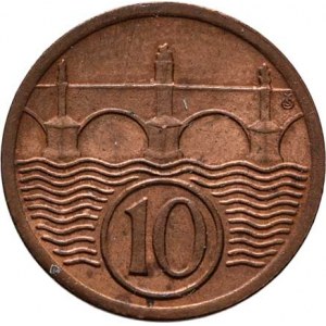 Československo 1918 - 1938, 10 Haléř 1924, KM.3 (CuZn), 2.004g, skvrnky, patina
