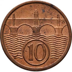 Československo 1918 - 1938, 10 Haléř 1934, KM.3 (CuZn), 1.983g, skvrnky, patina