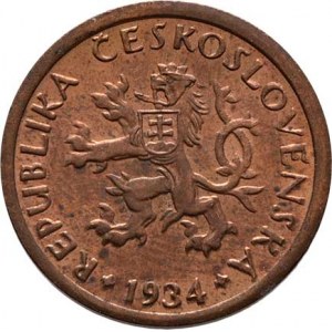 Československo 1918 - 1938, 10 Haléř 1934, KM.3 (CuZn), 1.983g, skvrnky, patina