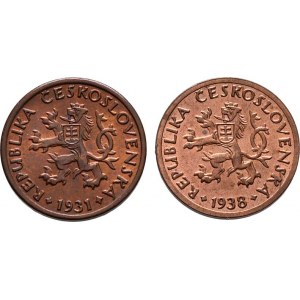 Československo 1918 - 1938, 5 Haléř 1931, 1938 (CuZn), 1.684g, 1.691g, krásná