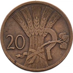 Československo 1918 - 1938, 20 Stotina 1920 - zkušeb. ražba - státní znak, opisy