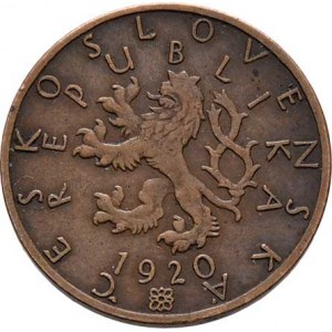 Československo 1918 - 1938, 20 Stotina 1920 - zkušeb. ražba - státní znak, opisy