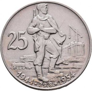 Československo 1953 - 1960, 25 Koruna 1954 - 10.výročí SNP, KM.41 (Ag500, 16.0g),