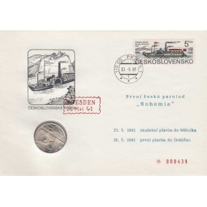 Numismatické dopisy, údobí let 1990 - 1993, 50 Koruna 1991 - Parník Bohemia (mince, obálka,