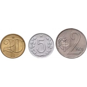 Konvoluty oběhových mincí, ročníkové sady bez obalů, 2 Koruna, 20,5 Haléřů, vše 1972, téměř 3ks