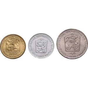 Konvoluty oběhových mincí, ročníkové sady bez obalů, 2 Koruna, 20,5 Haléřů, vše 1972, téměř 3ks