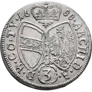 Leopold I., 1657 - 1705, 3 Krejcar 1688, Hall, Nech.2450, M-A.187, 1.448g,