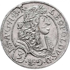 Leopold I., 1657 - 1705, 3 Krejcar 1692, Hall, Nech.2455, M-A.191 - bez lví