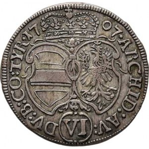 Josef I., 1705 - 1711, VI Krejcar 1707, Hall-Fenner, M-A.206, 2.646g, pěkná