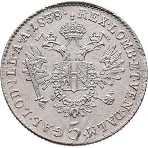 Ferdinand V., 1835 - 1848, 5 Krejcar 1838 A, Vídeň, 2.243g, mírně just.