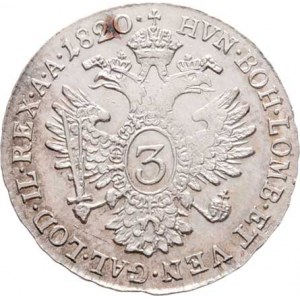 František II., 1792 - 1835, 3 Krejcar 1820 B, Kremnica, 1.434g, nep.kraj.střížek,