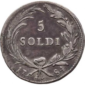 Josef II., 1780 - 1790, 5 Soldi 1784 LB, Milán, P.41, Cr.41, 1.523g, nep.vady