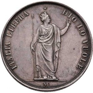 Revoluční vláda v Miláně, 1848 - 1849, 5 Lira 1848 M, Cr.22.3 (Ag900), 24.978g, nep.just.,