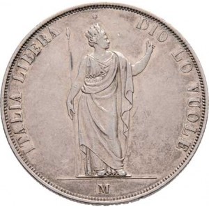 Revoluční vláda v Miláně, 1848 - 1849, 5 Lira 1848 M, Cr.22.3 (Ag900), 24.927g, dr.hr.,