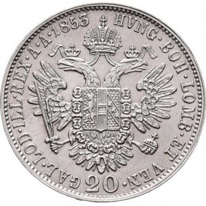 Konvenční měna, údobí let 1848 - 1857, 20 Krejcar 1853 A - hlava zprava, 4.326g, dr.hr.,