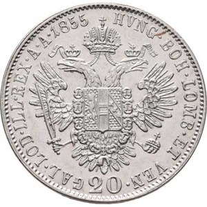 Konvenční měna, údobí let 1848 - 1857, 20 Krejcar 1855 B - hlava zprava, 4.320g, nep.hr.,