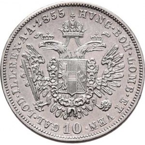 Konvenční měna, údobí let 1848 - 1857, 10 Krejcar 1855 A, 2.139g, nep.hr., nep.rysky, pěkná