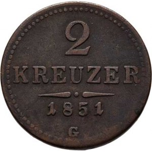 Konvenční měna, údobí let 1848 - 1857, 2 Krejcar 1851 G, 10.397g, nedor., hr., dr.rysky,